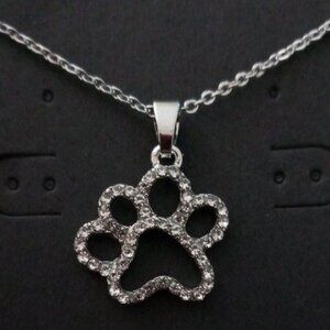 Silver Color CZ Pawprint Necklace 18" With Extender